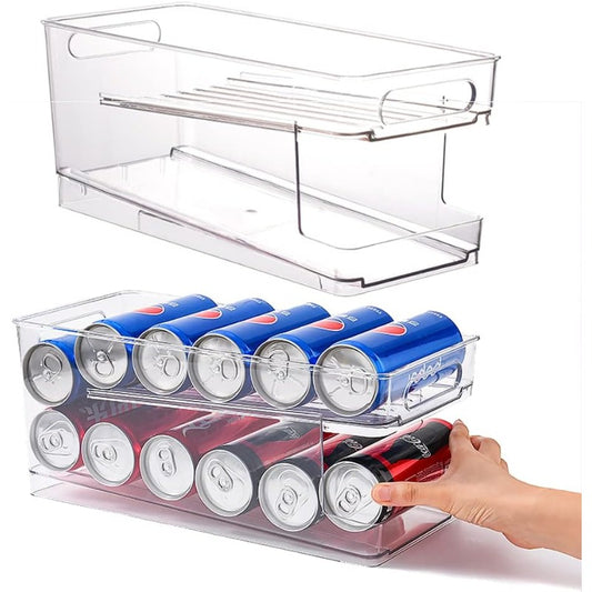 Refrigerator Organizer Bins Can Storage 2-layer Automatic Rolling