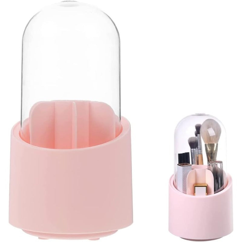 Makeup Brush Holder Organizer with Clear Lid 360° Rotating