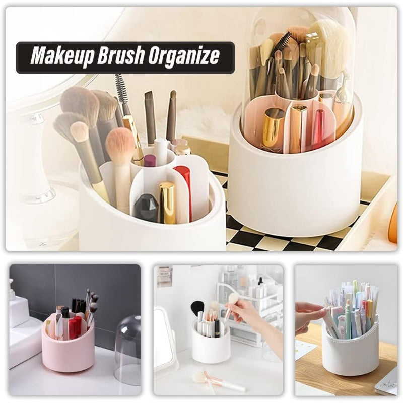 Makeup Brush Holder Organizer with Clear Lid 360° Rotating