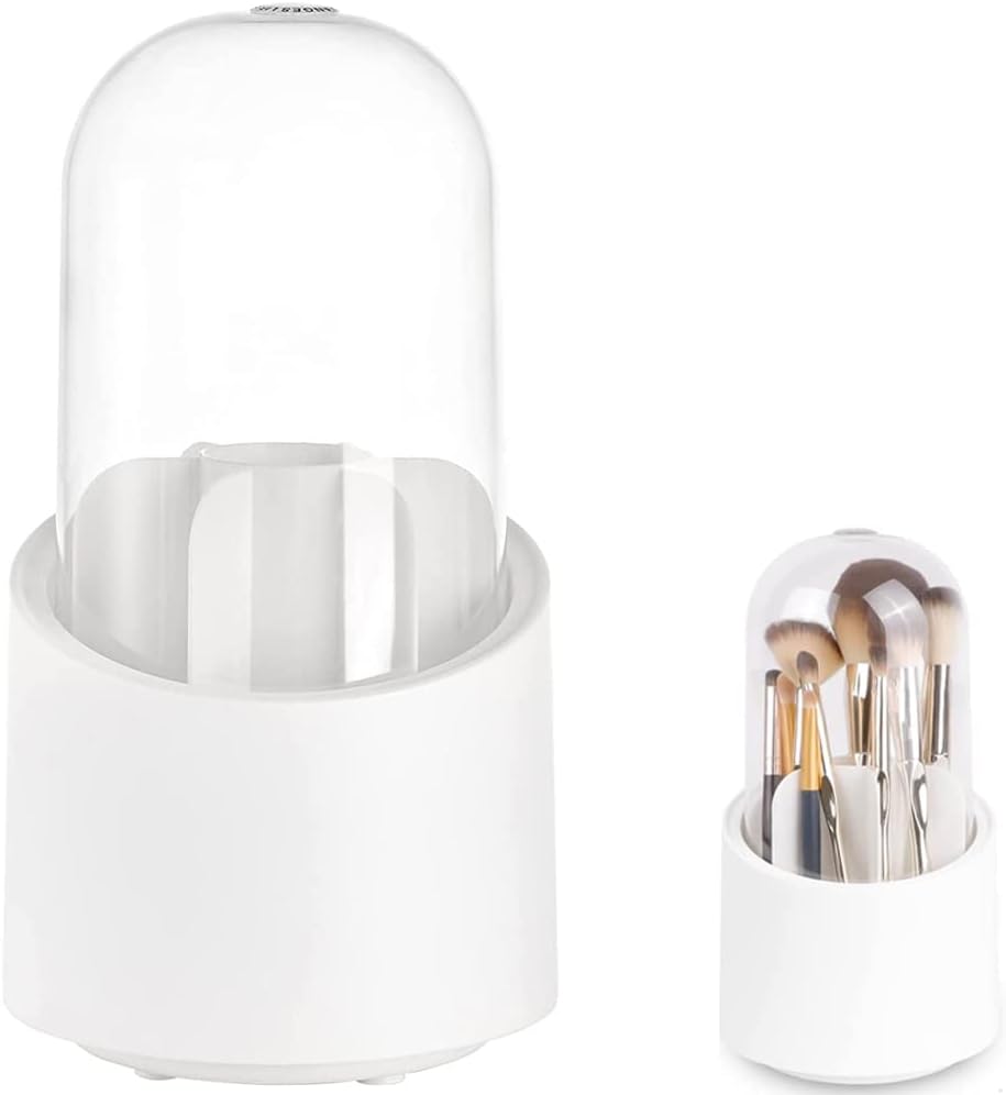 Makeup Brush Holder Organizer with Clear Lid 360° Rotating