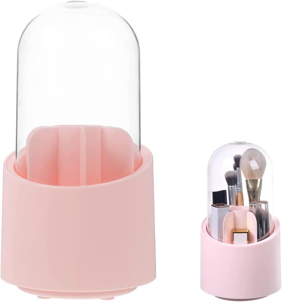 Makeup Brush Holder Organizer with Clear Lid 360° Rotating