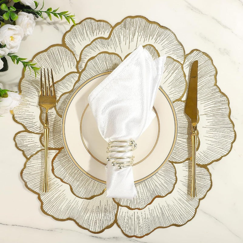 Round Floral Placemats Set of 6 Gold Rose-Shaped Placemats