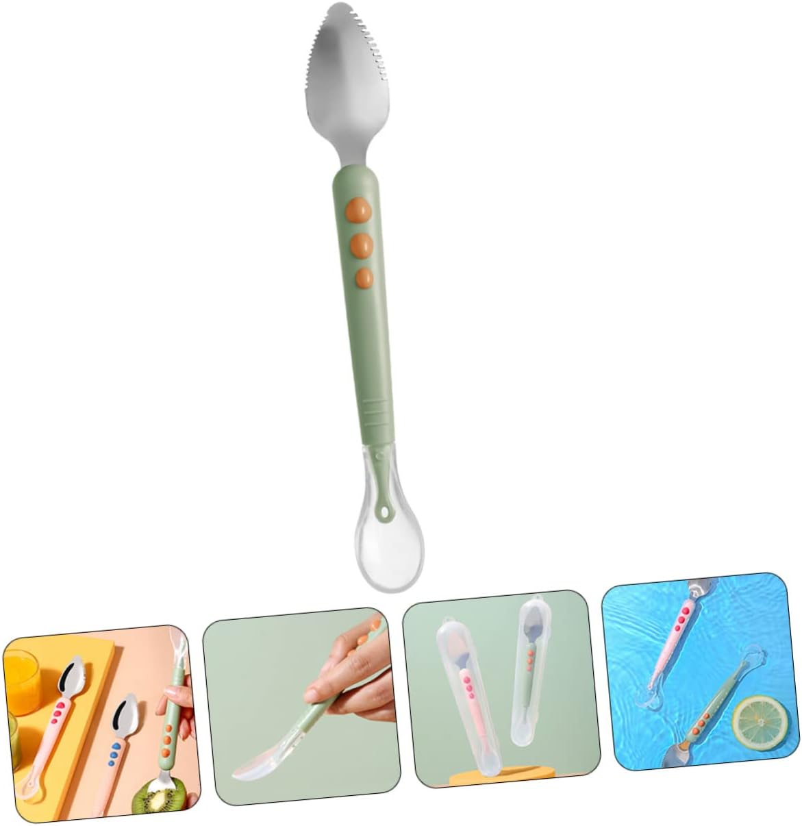 Fruit Puree Spoon Double Head Fruit Masher Spoon Light Green