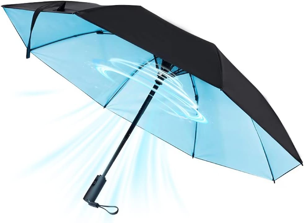 UV Sun Umbrella with Fan Portable Cooling Fan Umbrella UPF 50+