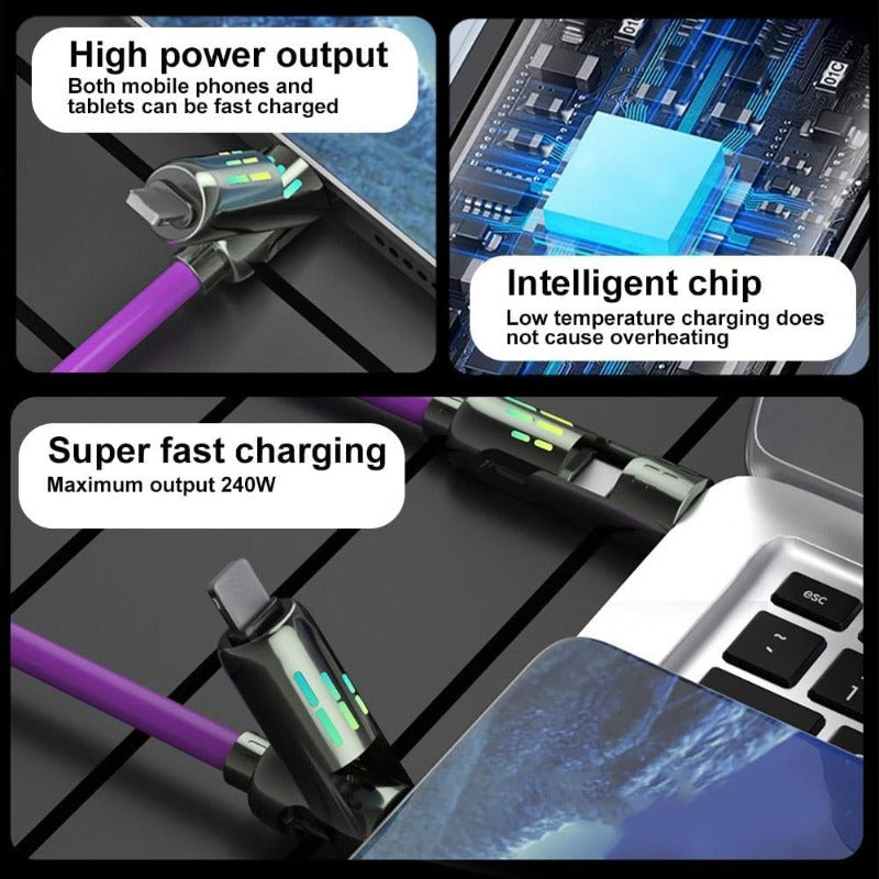 240w 4-in-1 USB C Charging Cables with Breathing Light