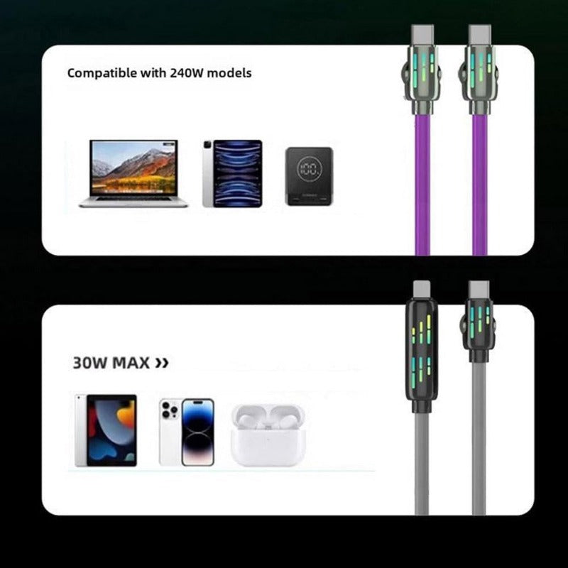 240w 4-in-1 USB C Charging Cables with Breathing Light