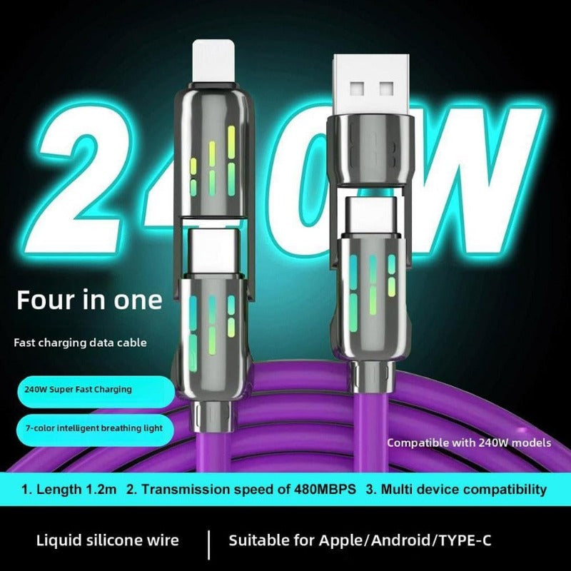 240w 4-in-1 USB C Charging Cables with Breathing Light