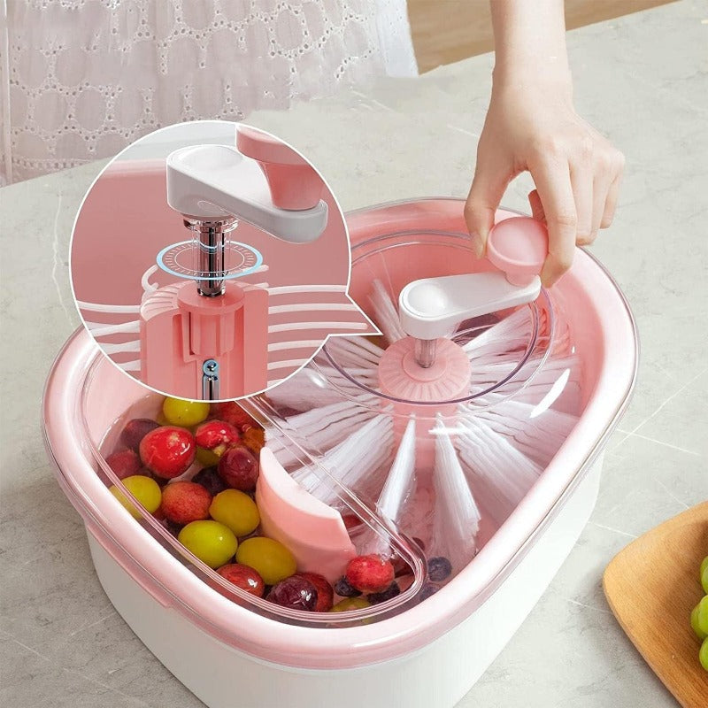 Fruit and Vegetable Washing Machine with Sided Spin Scrubber Brush