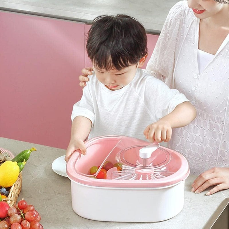 Fruit and Vegetable Washing Machine with Sided Spin Scrubber Brush