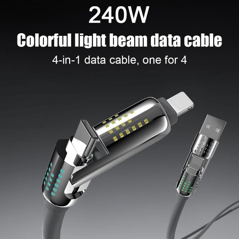 240w 4-in-1 USB C Charging Cables with Breathing Light